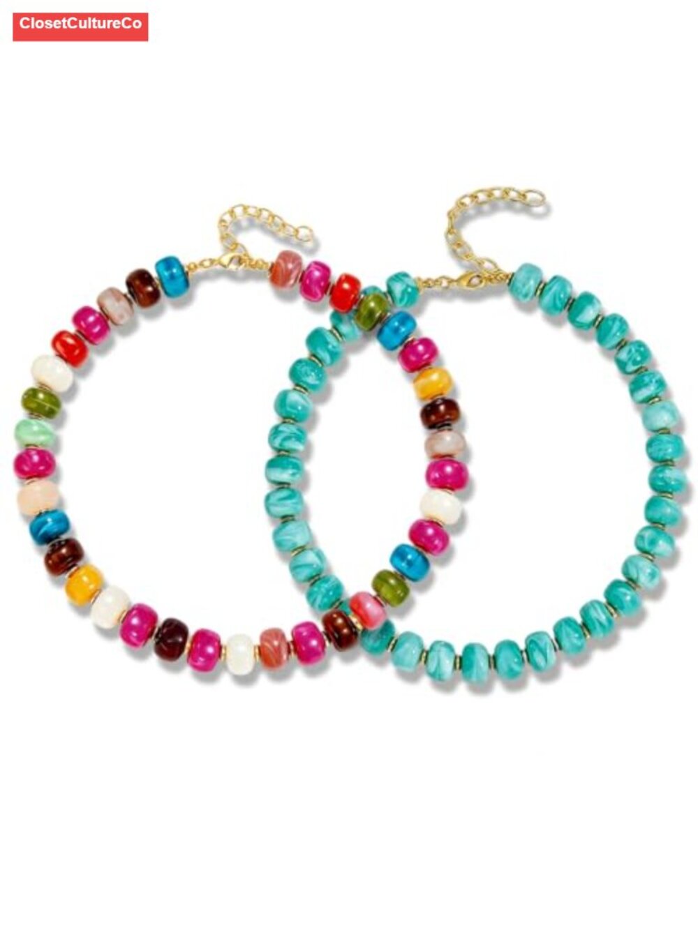2PCS Resin Chunky Beaded Necklace Set Boho Beach Jewelry for Women